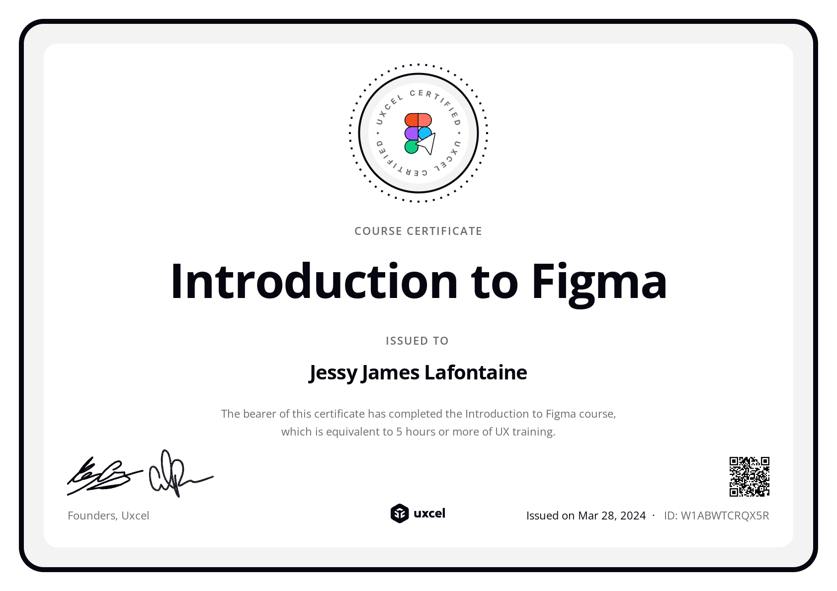 Jessy James Lafontaine's certificate
